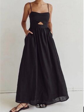Black Spaghetti Strap Maxi Dress with Cutout